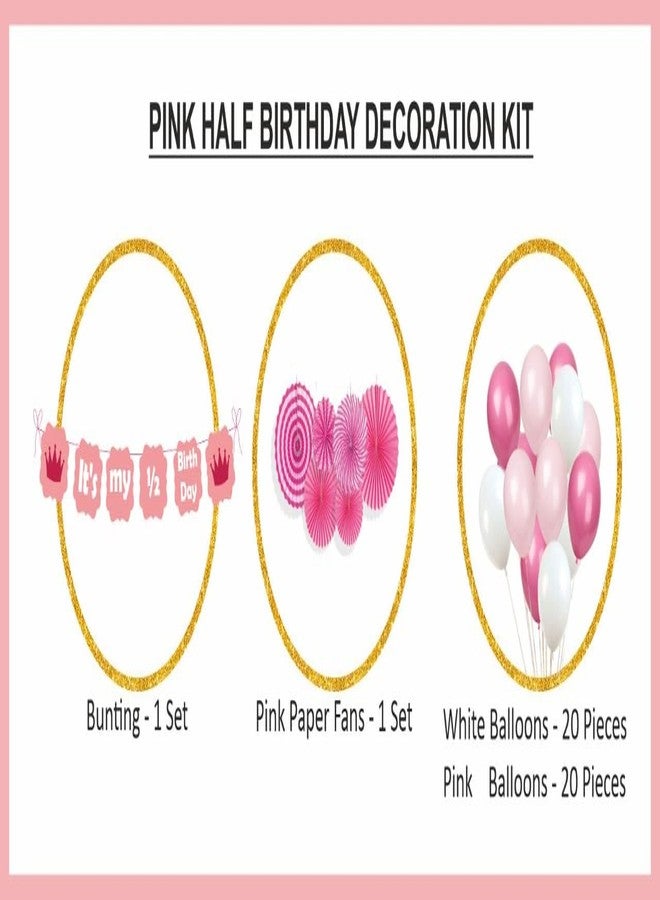 Untumble Half Birthday Decoration for Baby Girl | Pink Decoration Items With Its My 1/2 Birthday Banner, Pink Paperfan Set & Balloons | Pack of 47 - Image 2